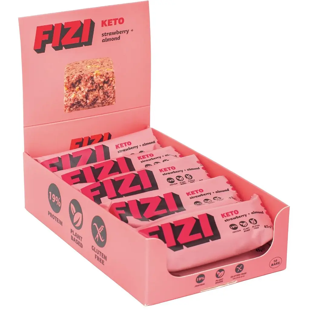 Шоу-бокс полуничних кето батончиків з мигдалем Fizi, 10*45г
